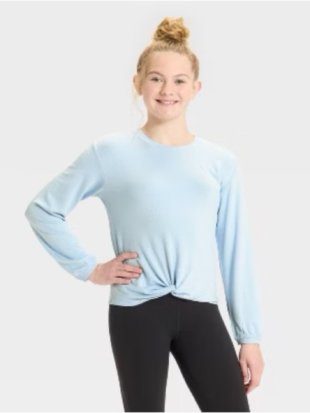 All in motion modal Light Blue Knot-Front crew neck